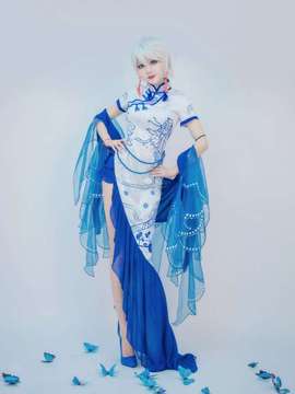 "Gia đình Vocaloid" Yan anh ấy có màu xanh và trắng sứ Cheongsam c o s p l a y